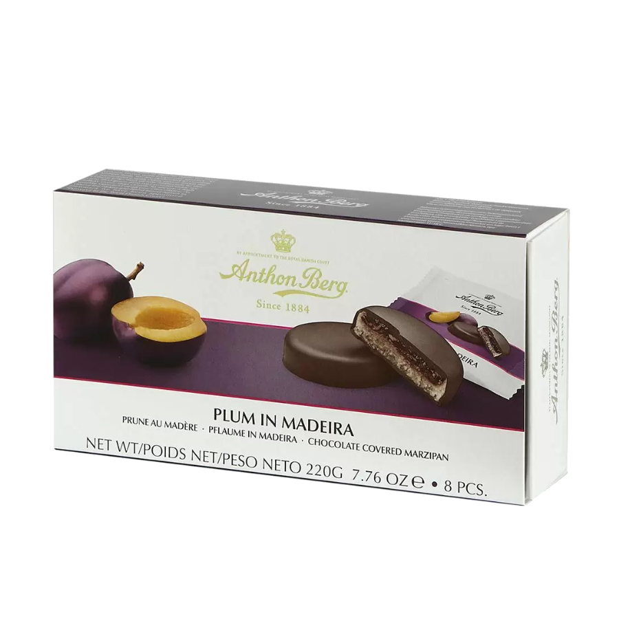 Plum In Madeira Dark Chocolate Covered Marzipan Anthon Berg 220g