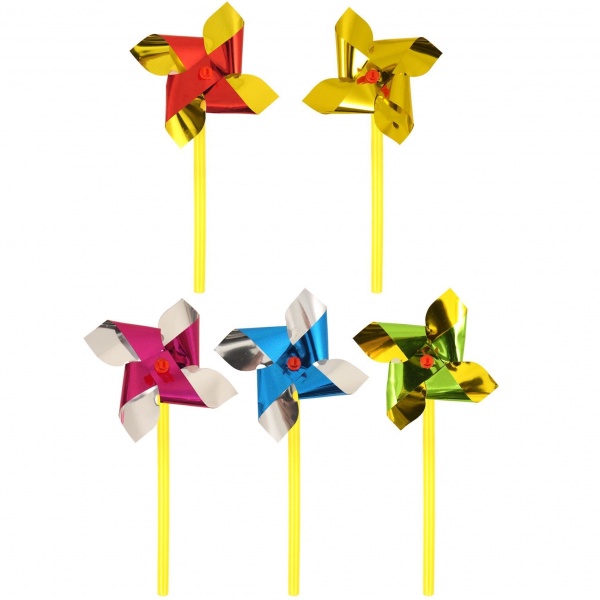 Assorted Colours Mini Foil Windmill On Stick - 7cm Small Garden Toy Henbrandt