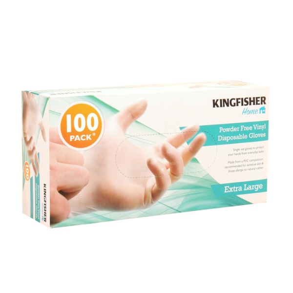 Extra Large Size Powder Free Vinyl Disposable Gloves Kingfisher Home (Pack of 100)