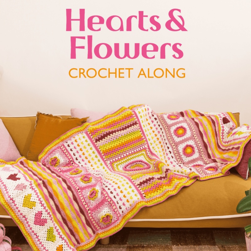 Sirdar Spring CAL 2025 Crochet Along Hearts & Flowers Blanket - 15 x Hayfield Bonus DK Yarns & Label Bundle