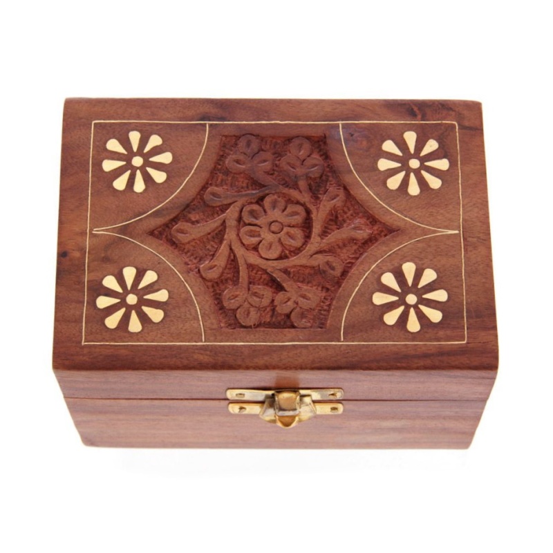 Small Sheesham Wood Essential & Fragrance Oils Wooden Storage Box (Holds 6 Oil Bottles)