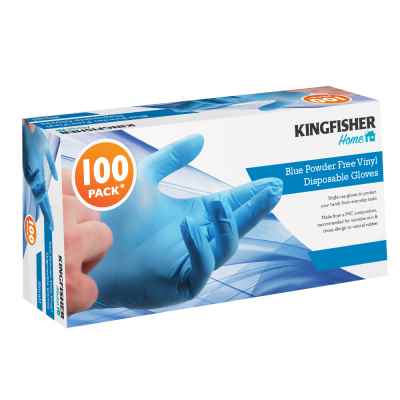 Medium Size Blue Powder Free Vinyl Disposable Gloves Kingfisher Home (Pack of 100)