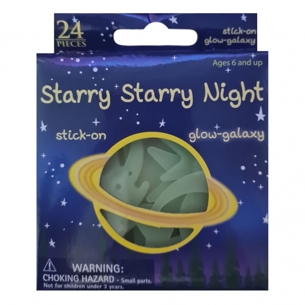 Starry Night Pack of 24 Glow In The Dark Stick On Shapes Henbrandt