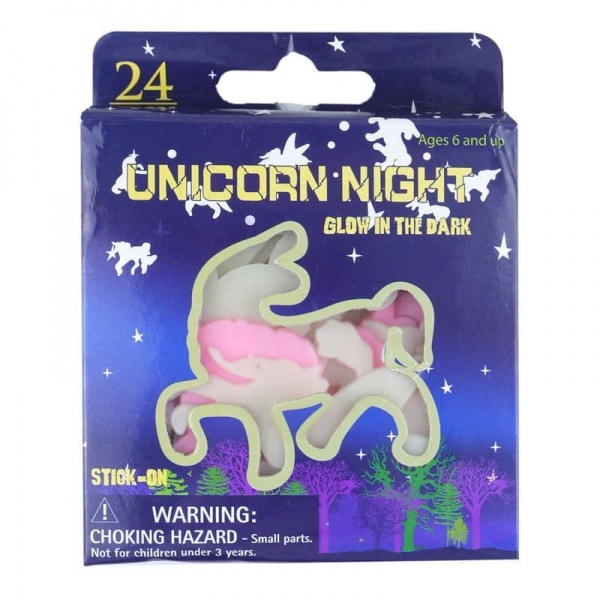 Unicorn Night Pack of 24 Glow In The Dark Stick On Shapes Henbrandt